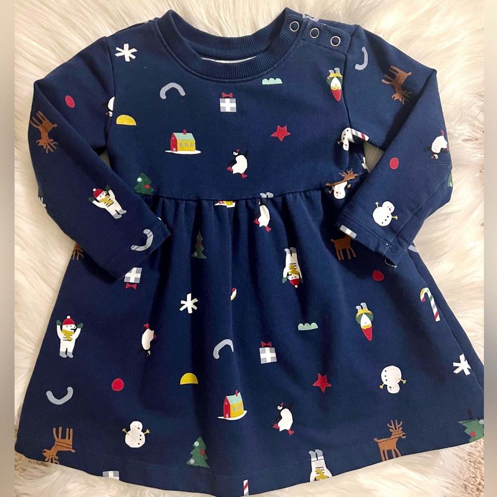 Hanna Andersson Festive Friends Holiday Organic French Terry Dress in size 18-24